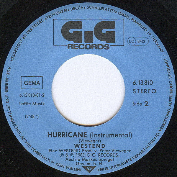 Westend : Hurricane (7", Single, Promo)