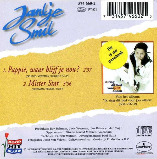Jan Smit : Pappie, Waar Blijf Je Nou? (CD, Single)