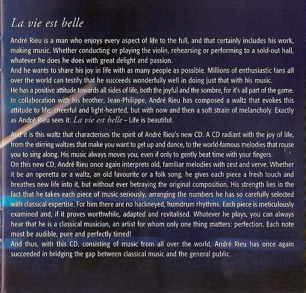 André Rieu : La Vie Est Belle (CD, Album)