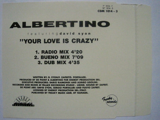 Albertino Featuring David Sion : Your Love Is Crazy (CD, Maxi)