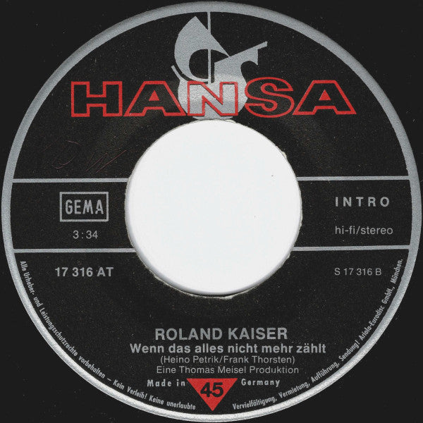 Roland Kaiser : »Verde« (Frei - Das Heißt Allein) (7", Single)