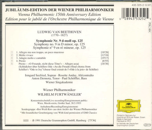 Wiener Philharmoniker, Wilhelm Furtwängler – 1953 – Ludwig van Beethoven : Symphonie No. 9 (CD, Mono, RM)