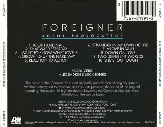 Foreigner : Agent Provocateur (CD, Album, Tar)