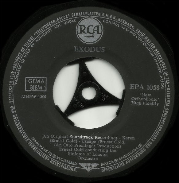 Ernest Gold Conducting The Sinfonia Of London : Exodus (7", EP, RE)