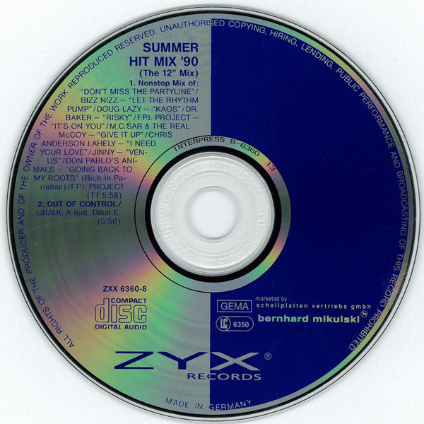 Various : Summer Hit Mix '90 (The 12" Mix) (CD, P/Mixed, Car)
