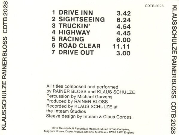Klaus Schulze, Rainer Bloss : Drive Inn (CD, Album)