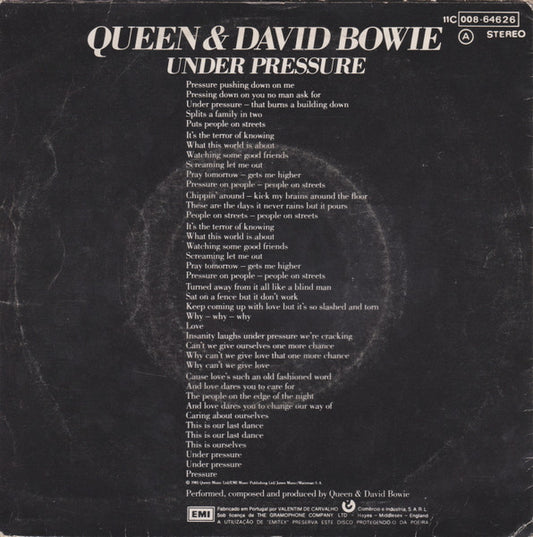 Queen & David Bowie : Under Pressure (7", Single)