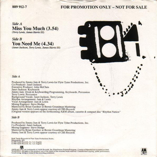 Janet Jackson : Miss You Much (7", Single, Promo)