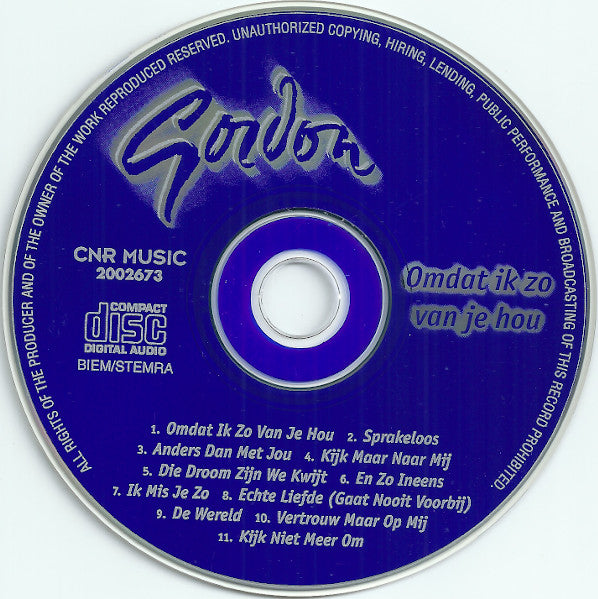 Gordon (3) : Omdat Ik Zo Van Je Hou (CD, Album)