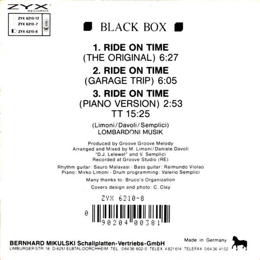 Black Box : Ride On Time (CD, Maxi, Car)