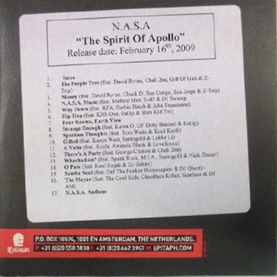 N.A.S.A. (4) : The Spirit Of Apollo (CDr, Album, Promo)