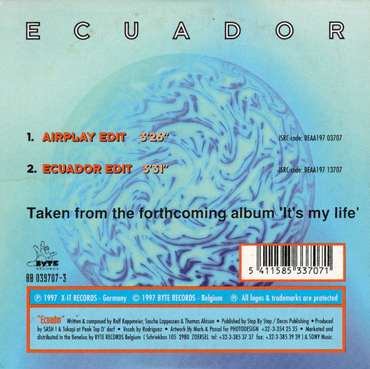 Sash! : Ecuador (CD, Single)