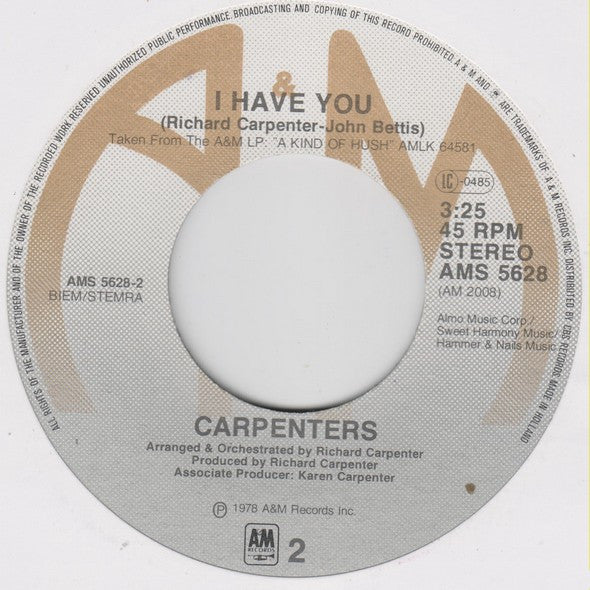 Carpenters : Sweet, Sweet, Smile (7", Single)