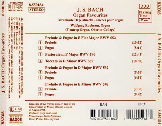 Johann Sebastian Bach, Wolfgang Rübsam (2) : Organ Favourites (CD, Album)