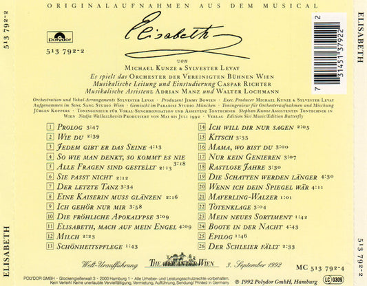 Michael Kunze & Sylvester Levay : Elisabeth - Originalaufnahmen Aus Dem Musical (CD, Album, RE)