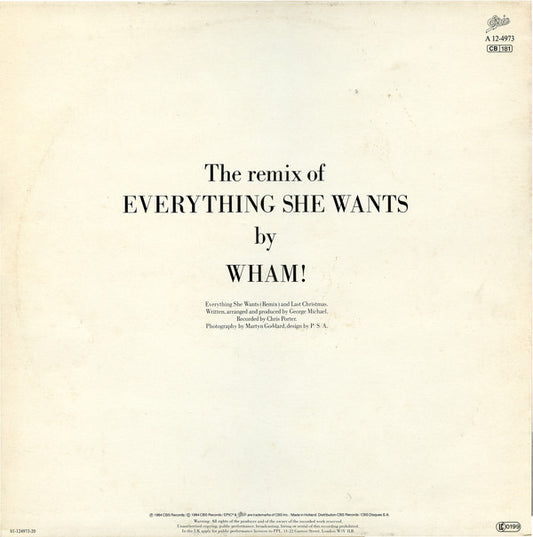 Wham! : Everything She Wants (Remix) (12", Maxi)