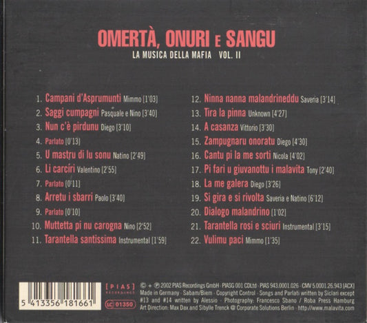 Various : Omertà, Onuri E Sangu - La Musica Della Mafia - Vol.II (CD, Comp, Dig)