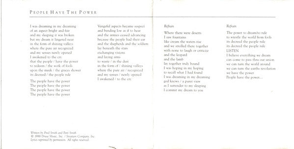 Patti Smith : People Have The Power (CD, Single, Promo)