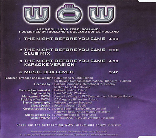 Wow! : The Night Before You Came (CD, Single)