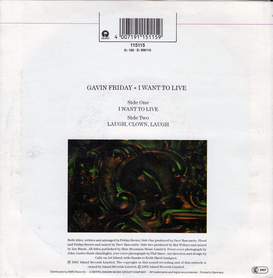 Gavin Friday : I Want To Live (7", Single)