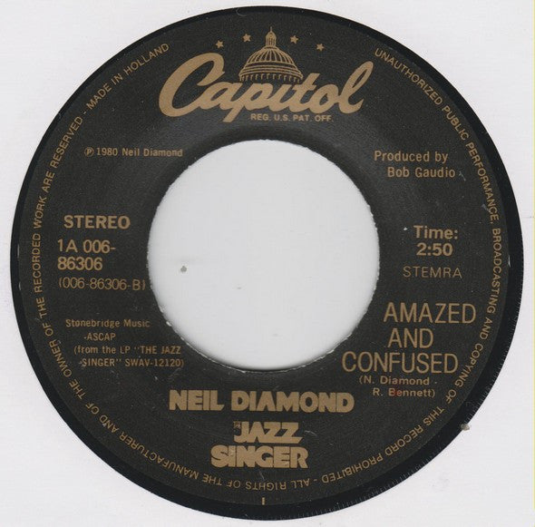 Neil Diamond : Hello Again (Love Theme From "The Jazz Singer") (7", Single)