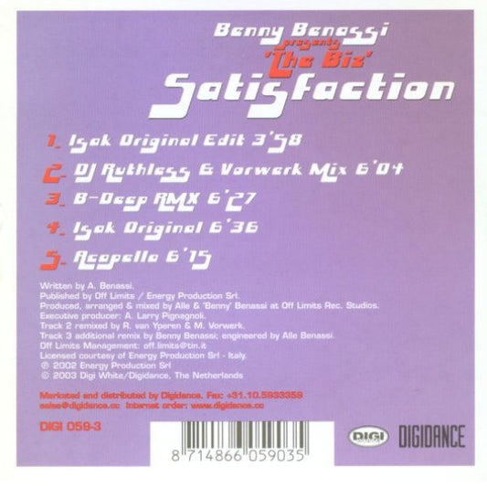 Benny Benassi Presents The Biz (5) : Satisfaction (CD, Single)