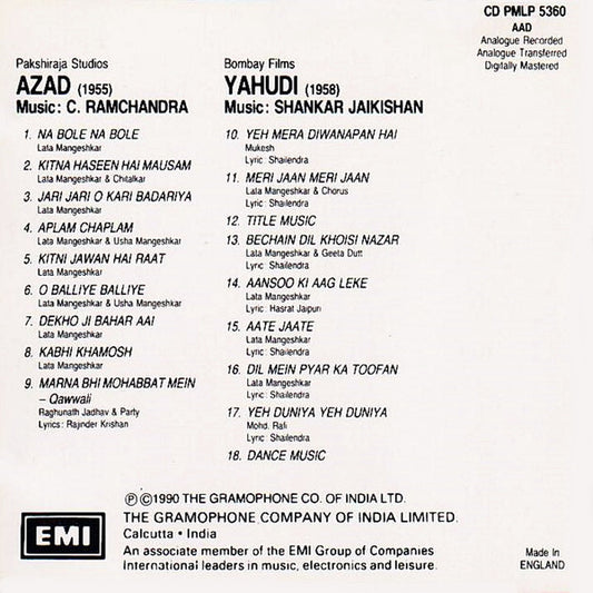 C. Ramchandra, Shankar-Jaikishan : Azad (1955) / Yahudi (1958) (CD, Comp)