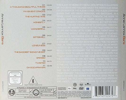 Annie Lennox : Bare (CD, Album, Copy Prot. + DVD-V, PAL + Ltd)
