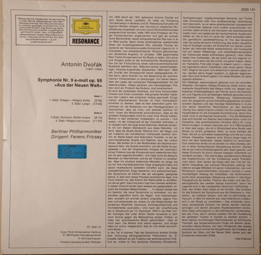 Antonín Dvořák, Berliner Philharmoniker, Ferenc Fricsay : Symphonie Nr. 9 "Aus Der Neuen Welt" (LP, RE)
