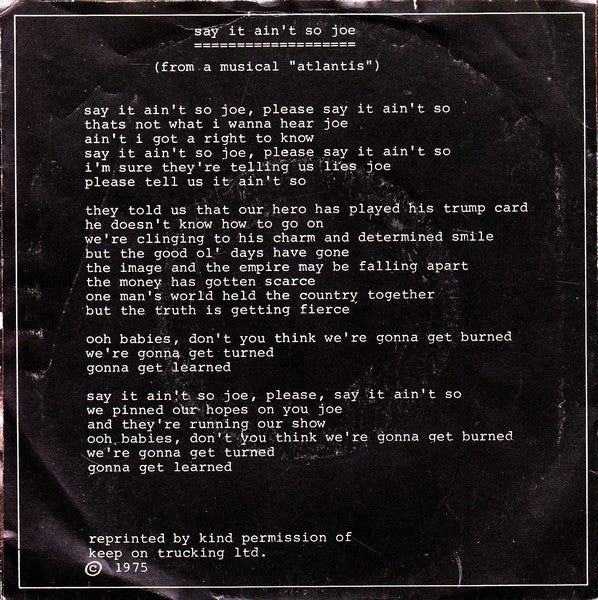 Murray Head : Say It Ain't So Joe (7")