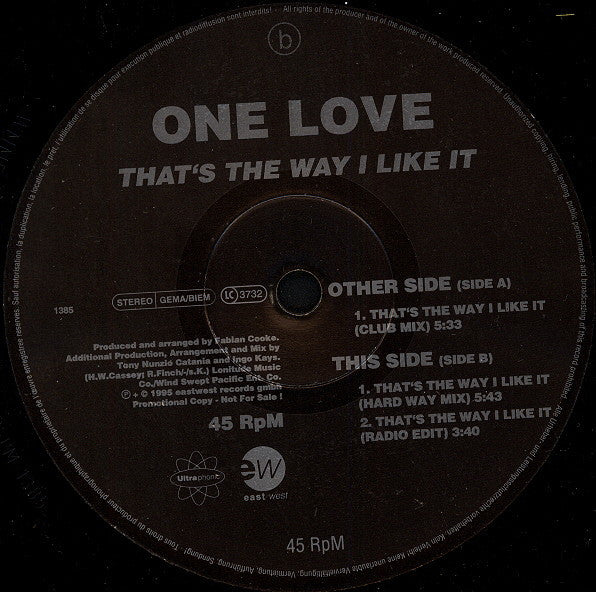 One Love (2) : That's The Way I Like It (12", Promo)