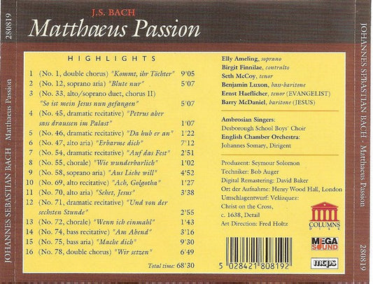Johann Sebastian Bach, Johannes Somary, English Chamber Orchestra : Matthaeus Passion - Highlights (CD, Album)