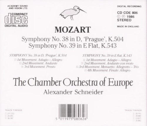 Wolfgang Amadeus Mozart, Alexander Schneider, The Chamber Orchestra Of Europe : Symphonies 38 & 39 (CD)