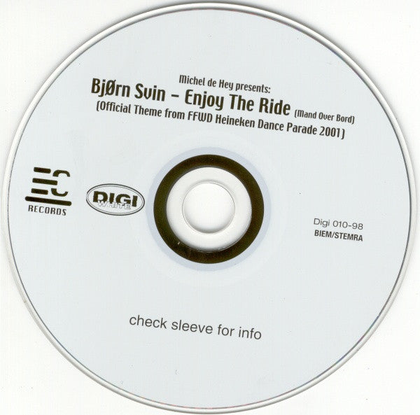 Michel de Hey Presents Bjørn Svin : Enjoy The Ride (Mand Over Bord) (CD, Single)