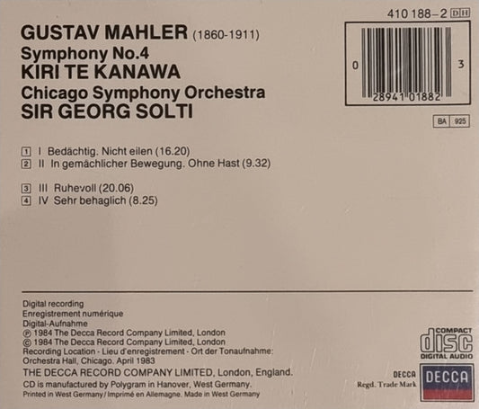 Gustav Mahler - Kiri Te Kanawa, Chicago Symphony Orchestra, Georg Solti : Symphony No. 4 (CD, Album, RE)