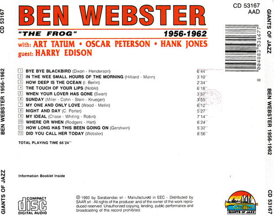 Ben Webster With: Art Tatum, Oscar Peterson, Hank Jones - Guest: Harry Edison : "The Frog" - 1956 - 1962 (CD, Comp)