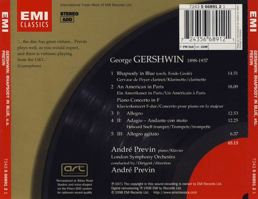 George Gershwin, André Previn, London Symphony Orchestra : Rhapsody In Blue • Concerto In F • An American In Paris (CD, Album, RE, RM)