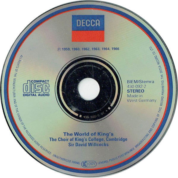 The King's College Choir Of Cambridge, David Willcocks, Gregorio Allegri, Georg Friedrich Händel, William Byrd, Thomas Tallis, Giovanni Pierluigi da Palestrina, Johann Sebastian Bach, Antonio Vivaldi, Orlando Gibbons : The World Of King's (CD, Comp, RM)