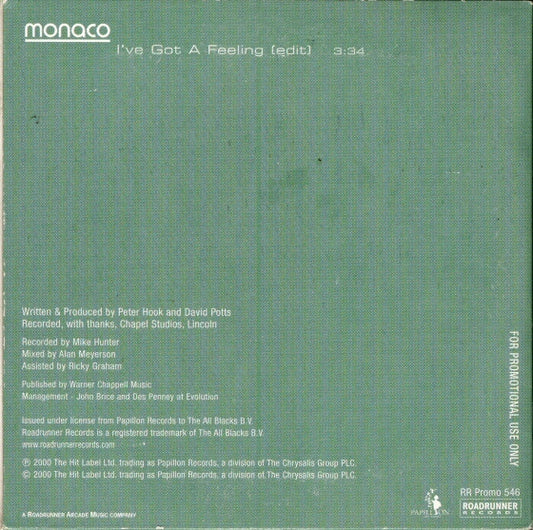 Monaco : I've Got A Feeling (CD, Single, Promo)