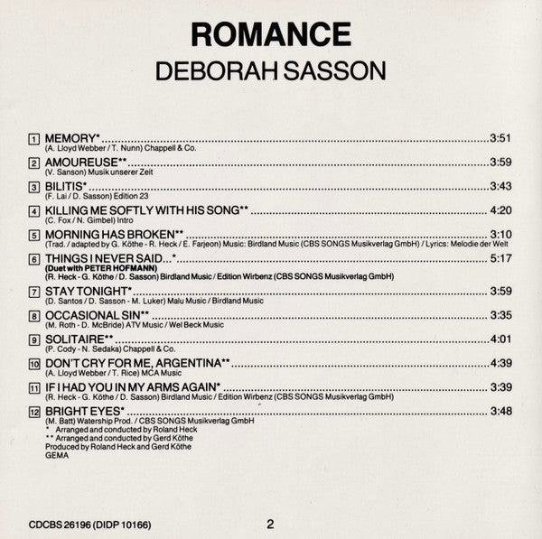 Deborah Sasson : Romance (CD, Album)