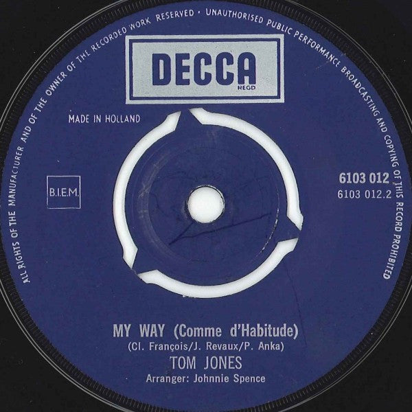 Tom Jones : She's A Lady / My Way (7", Single, Mono)