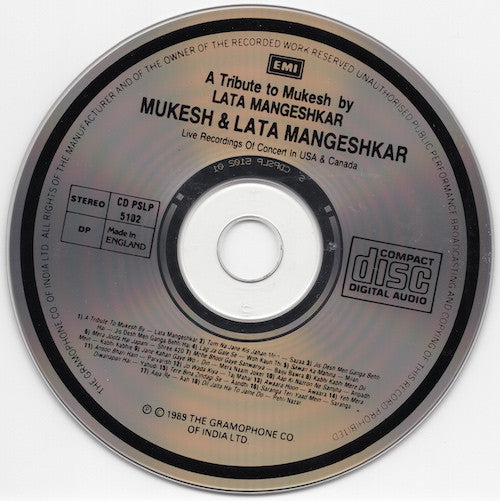 Mukesh, Lata Mangeshkar : A Tribute to Mukesh by Lata Mangeshkar (CD)