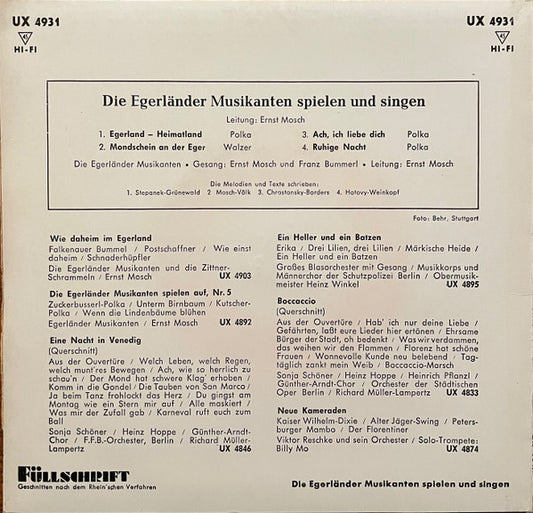 Ernst Mosch Und Seine Original Egerländer Musikanten : Die Egerländer Musikanten Spielen Und Singen - Nr.1 (7", EP, Mono, Ora)
