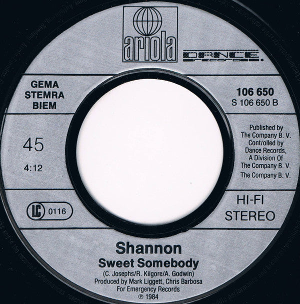 Shannon : My Heart's Divided / Sweet Somebody (7", Single)