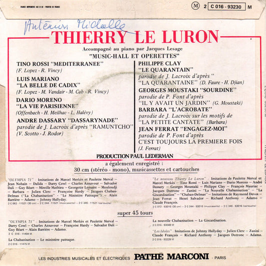 Thierry Le Luron : Music-Hall Et Operettes (7", EP)