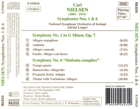 Carl Nielsen - National Symphony Orchestra Of Ireland, Adrian Leaper : Symphonies Nos. 1 And 6 "Sinfonia Semplice" (CD, Album)