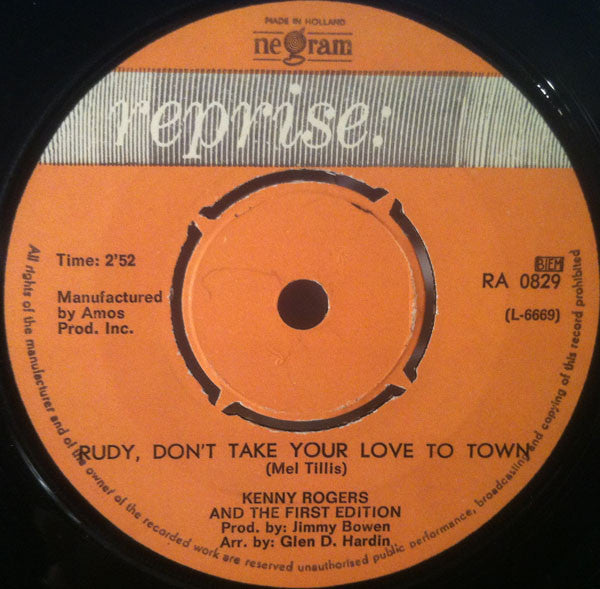 Kenny Rogers & The First Edition : Ruby, Don't Take Your Love To Town (7", Single)