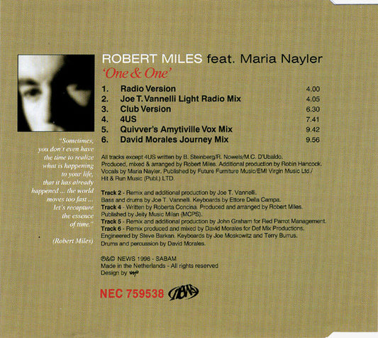 Robert Miles Feat. Maria Nayler : One & One (CD, Maxi)
