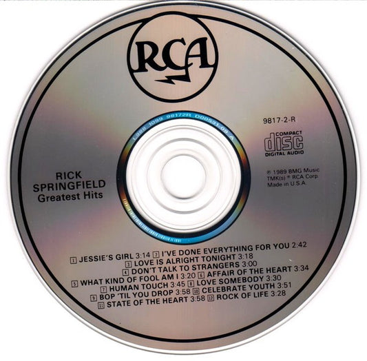 Rick Springfield : Rick Springfield's Greatest Hits (CD, Comp, RE, RP, Cin)