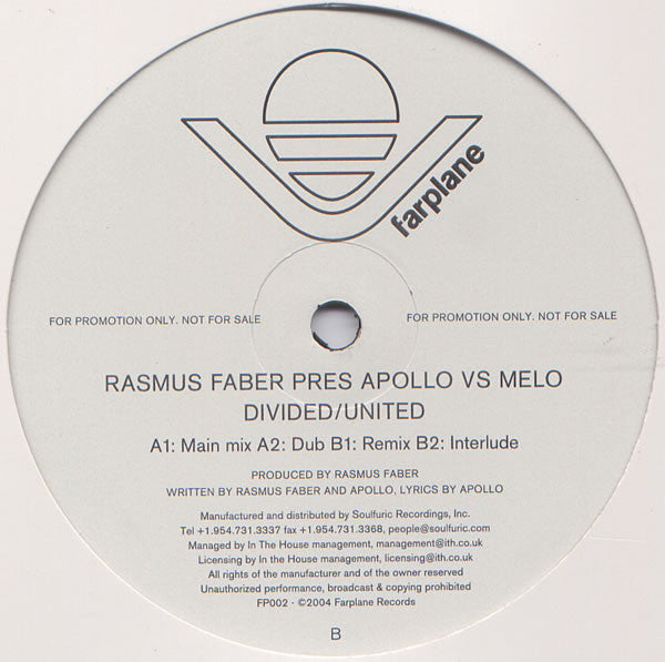 Rasmus Faber Pres. Apollo (4) Vs. Melo : Divided / United (12")